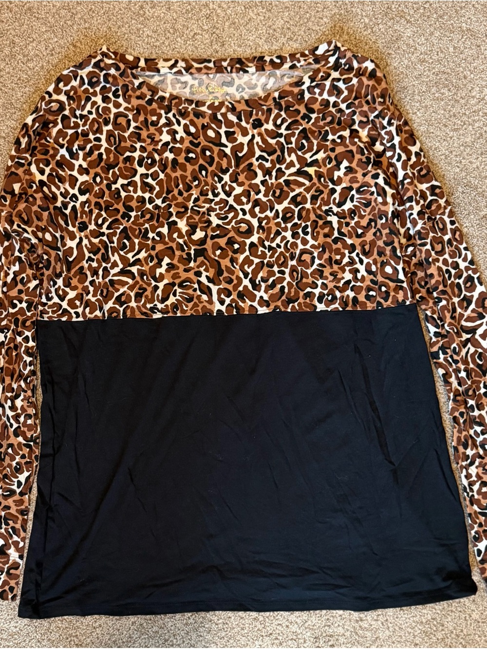 Lilly Pulitzer Finn Chocolate Onyx Leopard Longsleeve Top